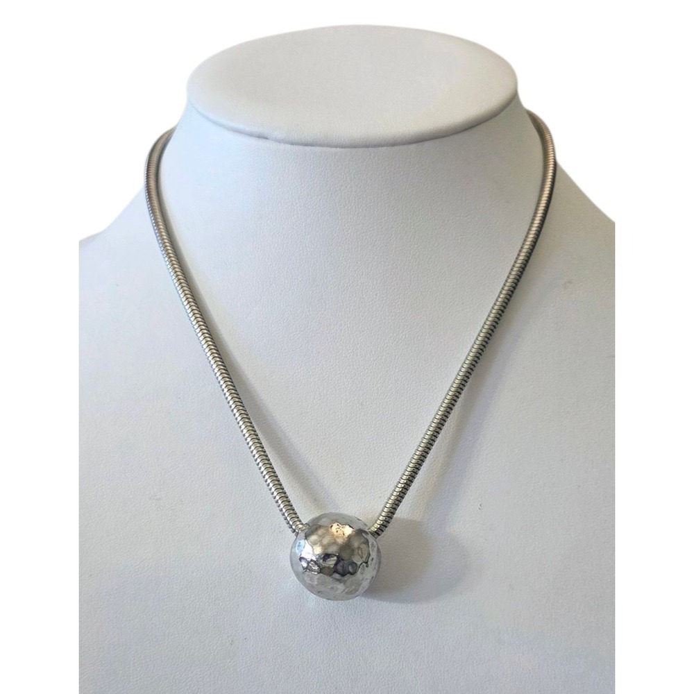 Chico's Hammered Metal Bead Collar Necklace Snake Serpentine Chain Silver Tone